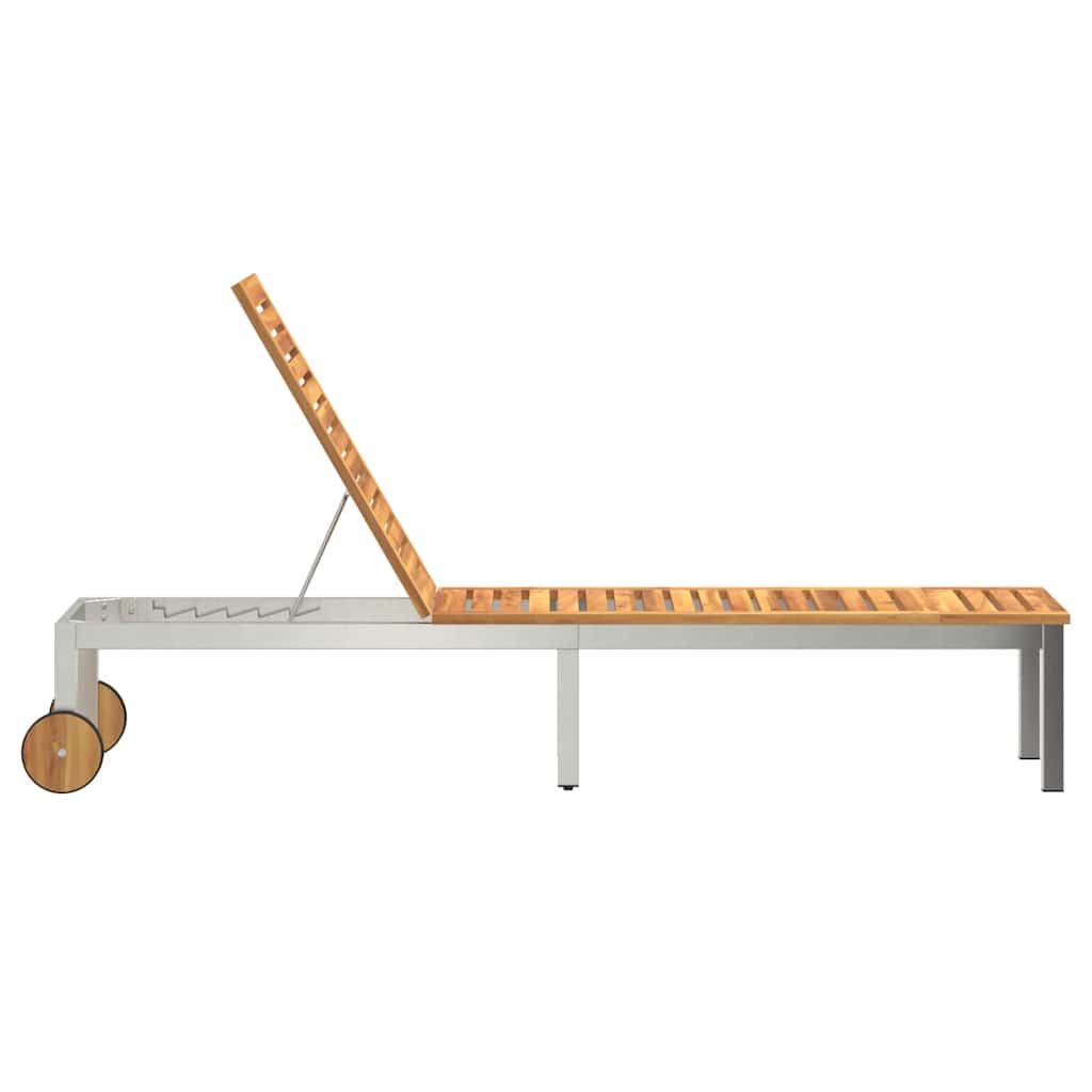 Sun Lounger Reclining Brown 207 x 58 x 35cm Solid Acacia wood